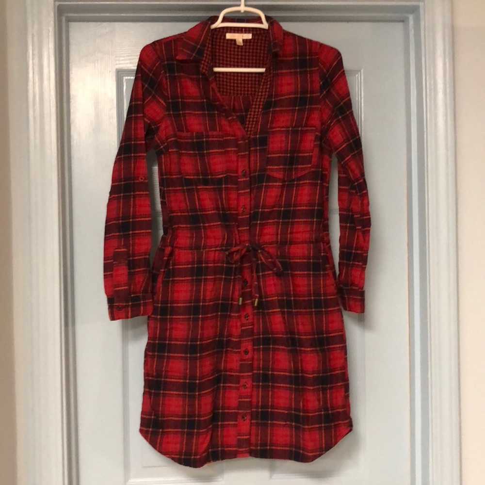 Skies Are Blue red flannel shirt dress